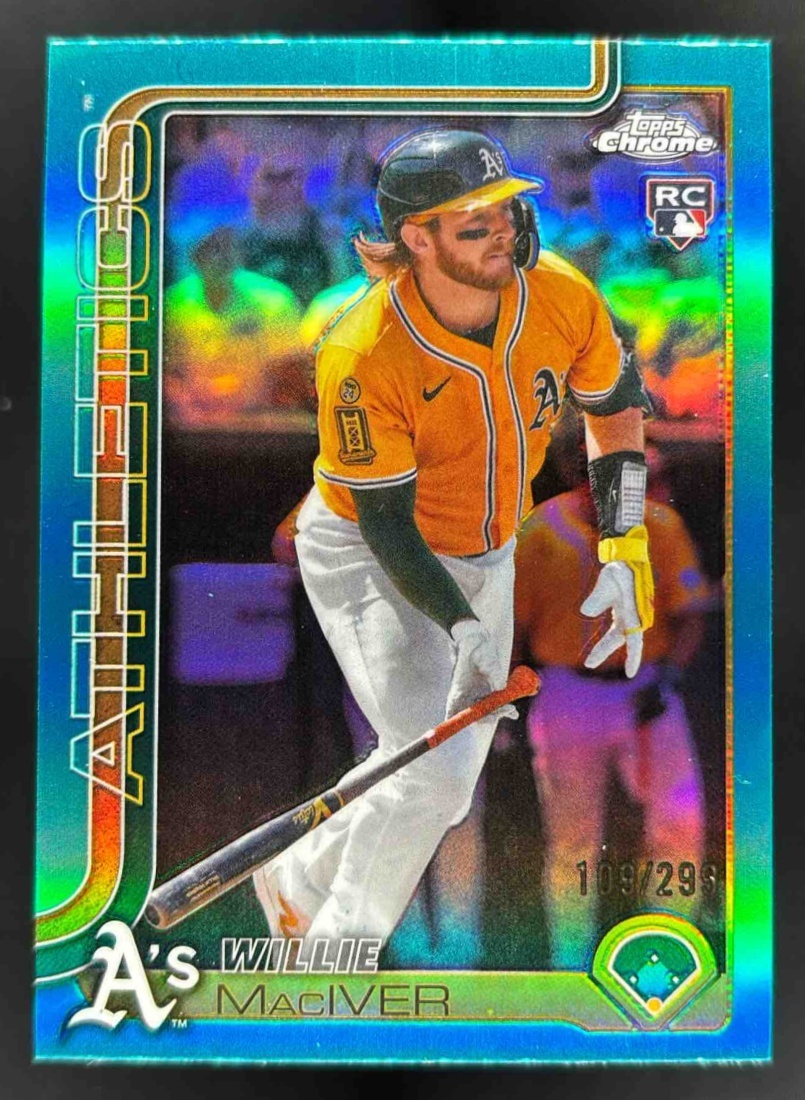 Card image for 2025 Topps Chrome Update Willie MacIver Teal Refractor /299 #USC81 RC Athletics