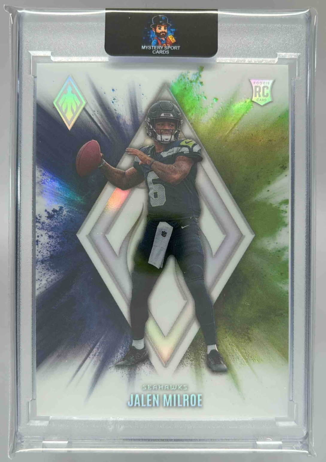 Card image for 2025 Panini Football Phoenix Jalen Milroe Color Blast #9 RC SSP Seattle Seahawks