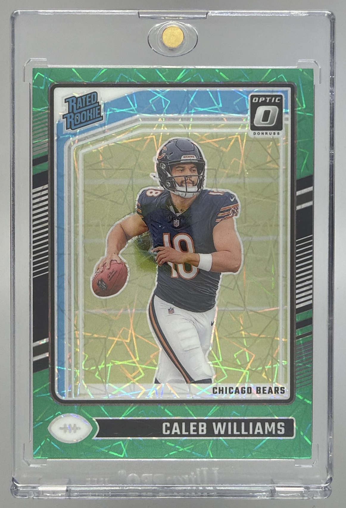 Card image for 2024 Panini Donruss Optic Caleb Williams Green Velocity #201 Rated Rookie Bears