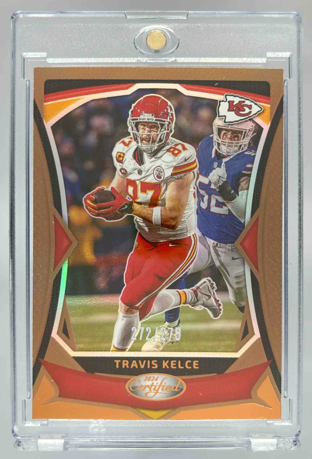 Card image for 2024 Panini Certified Travis Kelce Bronze Mirror /275 #92 Chiefs