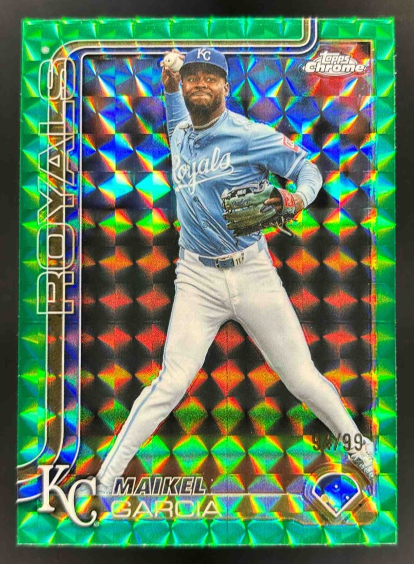 Card image for 2025 Topps Chrome Update Maikel Garcia Green Geometric Refractor /99