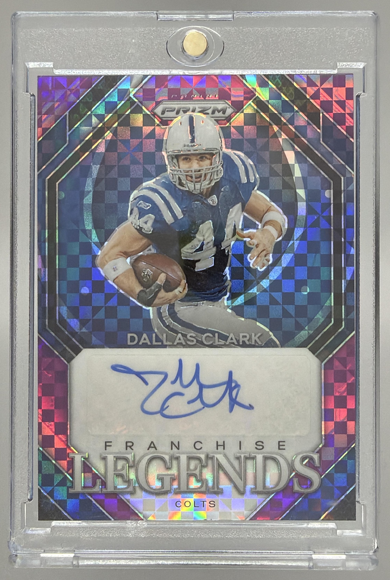 Card image for 2023 Panini Prizm Dallas Clark Franchise Legends Signatures Purple Power /49 #FL-DC Auto Colts