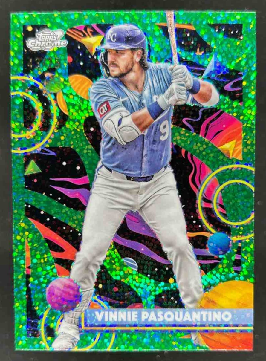Card image for Vinnie Pasquantino 2025 Topps Cosmic Chrome Green Space Dust Refractor /75