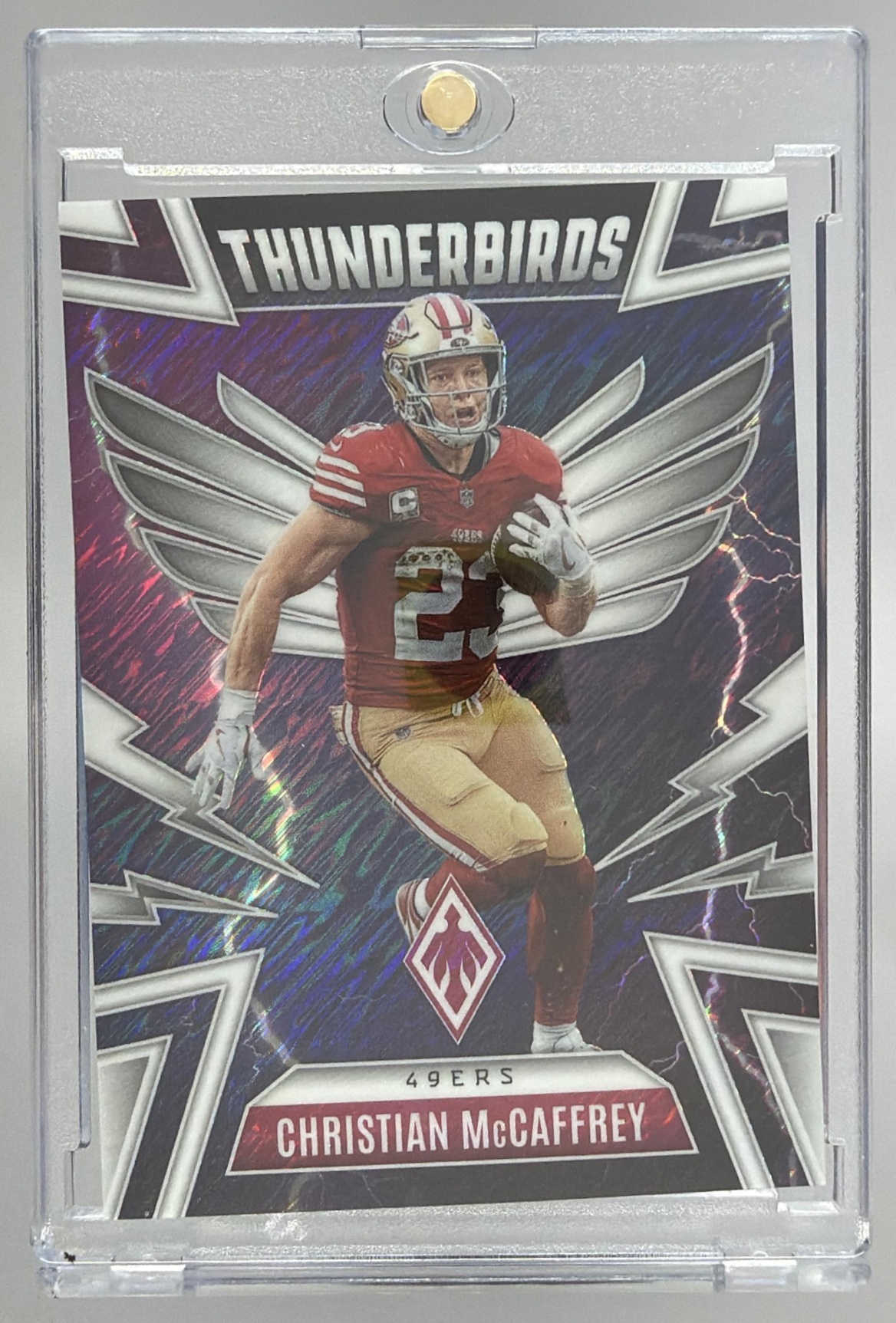 Card image for 2025 Panini Phoenix Christian McCaffrey Thunderbirds #44 49ers