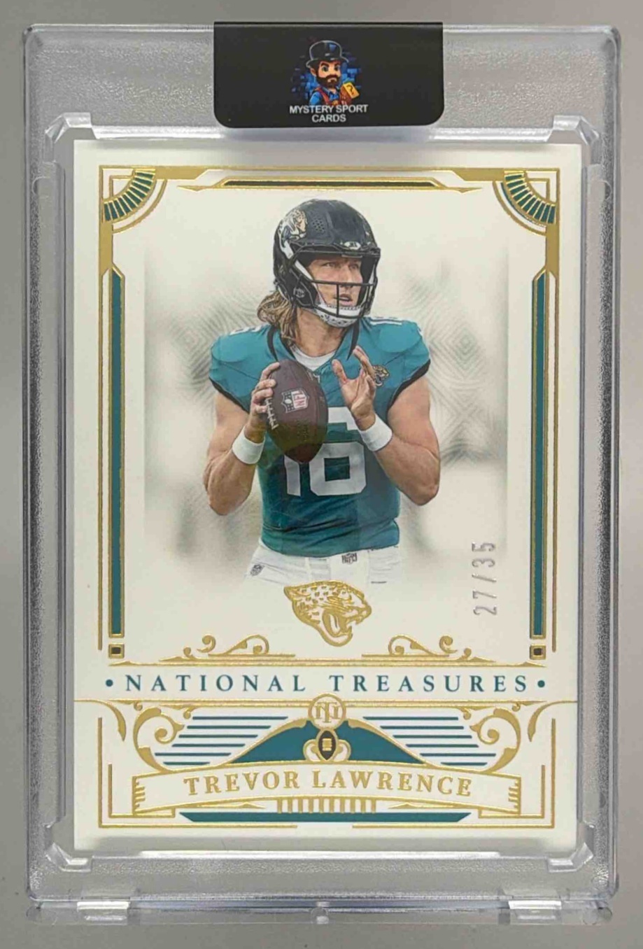 Card image for 2025 Panini National Treasures Trevor Lawrence Gold /35 #45 Jaguars