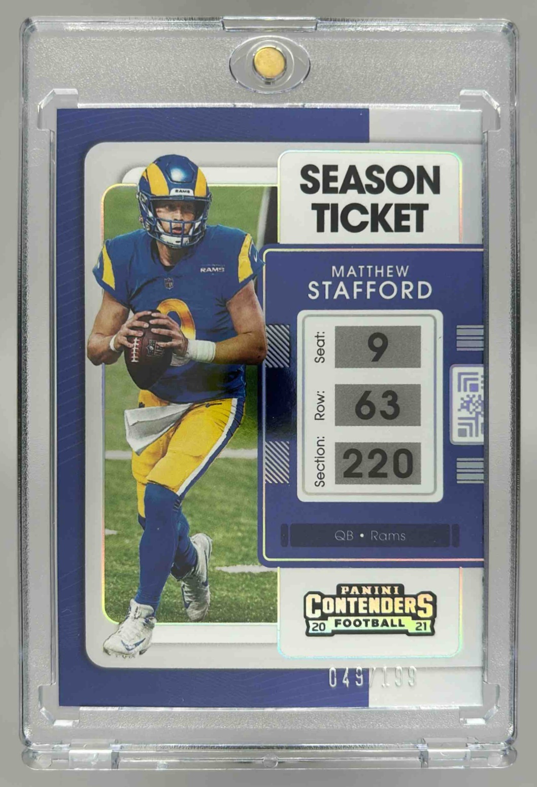 Card image for 2021 Panini Contenders Matthew Stafford Playoff Ticket /199 #54 Season Rams