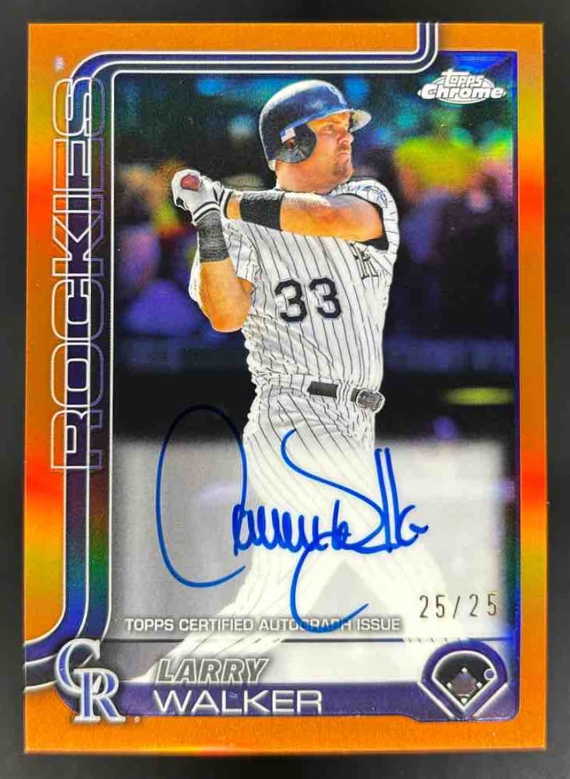 Card image for 2025 Topps Chrome Update Larry Walker Legends Auto Orange Refractor /25