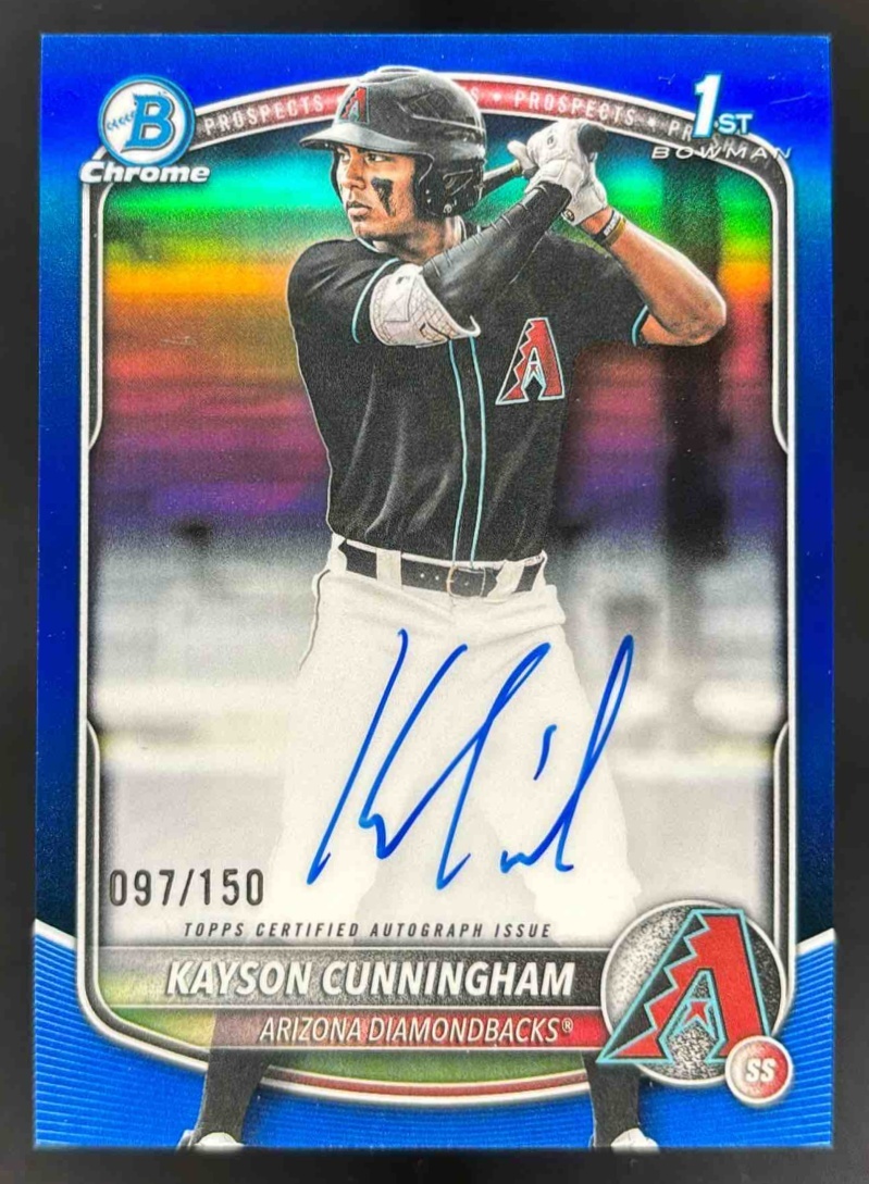 Card image for 2025 Bowman Draft Kayson Cunningham Chrome Auto Blue Refractor /150 1st Prospect