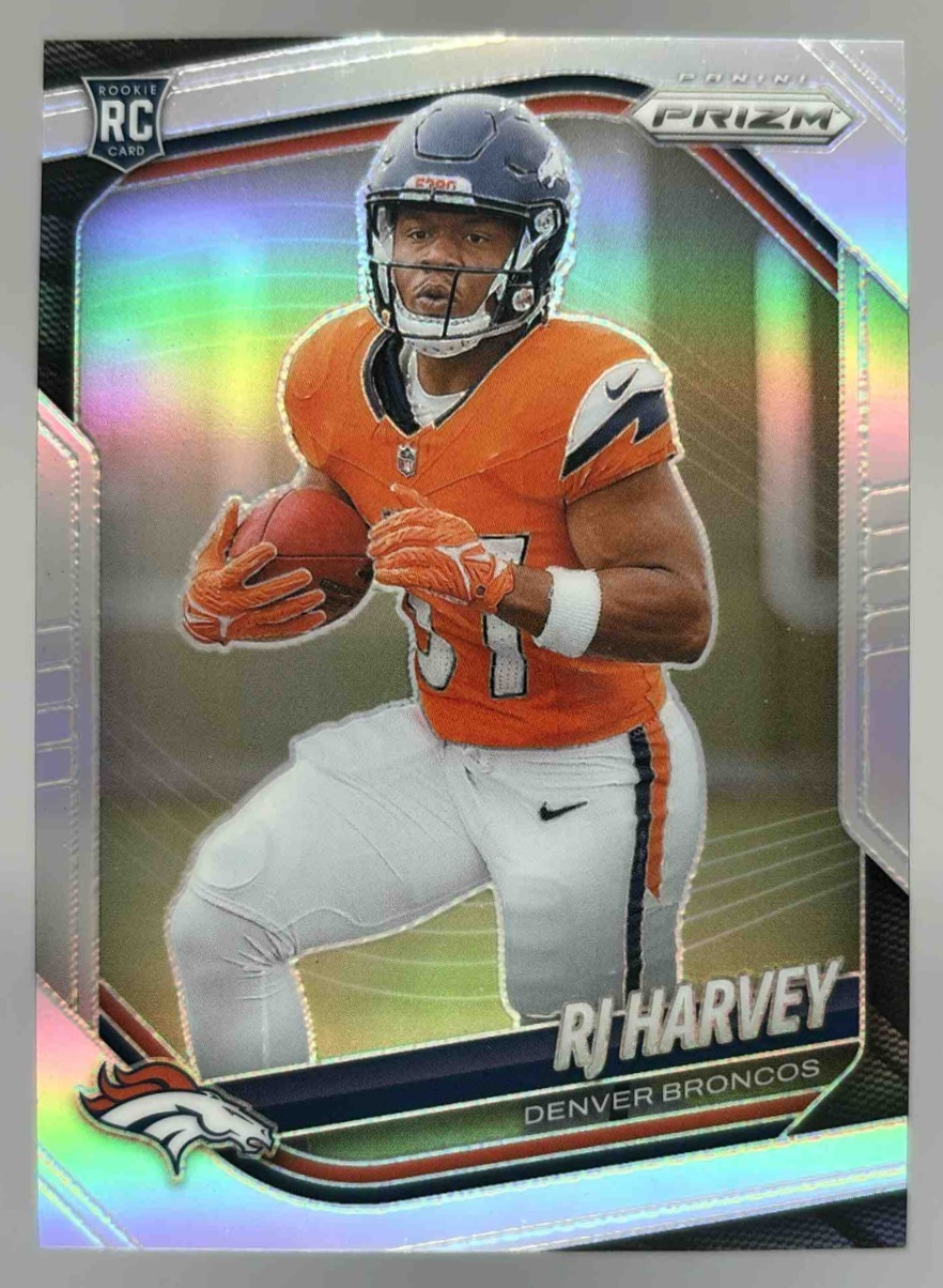 Card image for 2025 Panini Football Prizm RJ Harvey Silver #303 RC Denver Broncos