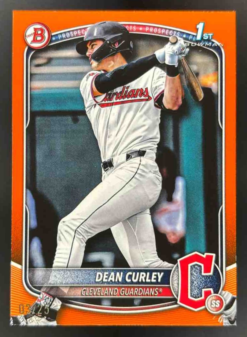 Card image for 2025 Bowman Draft Dean Curley Orange Border /25 #BD-129 Guardians