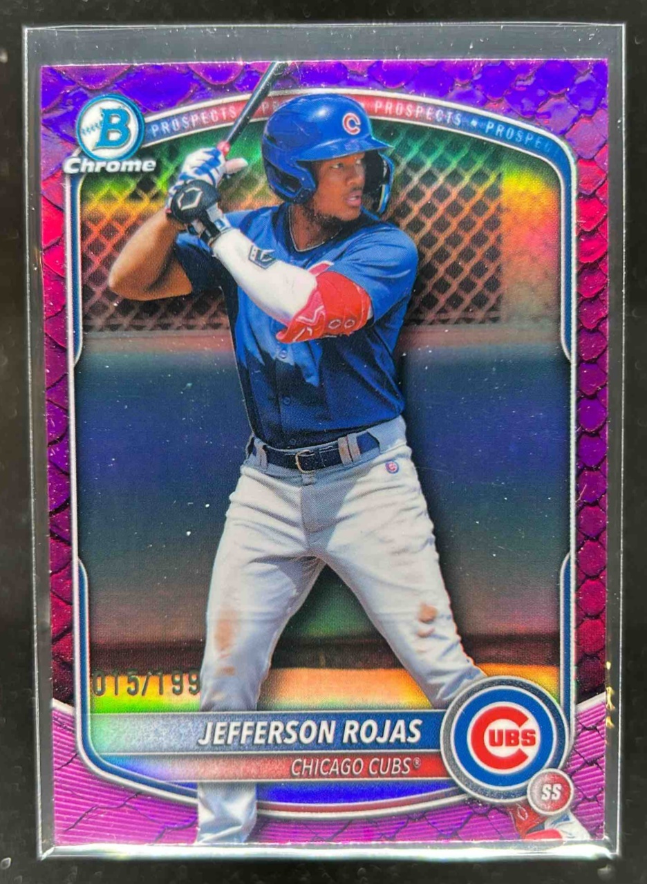 Card image for Jefferson Rojas 2025 Bowman Draft Chrome Fuchsia Reptilian Refractor /199