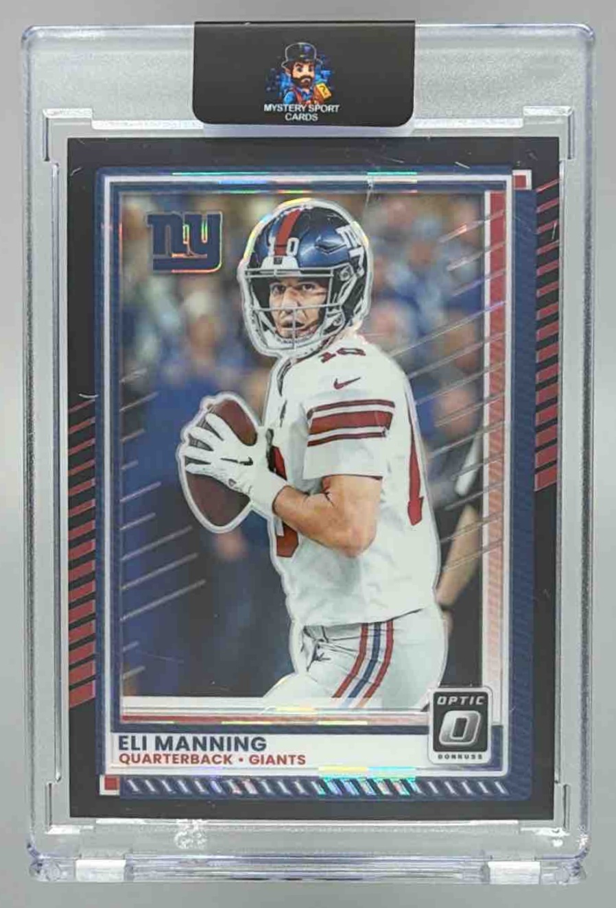 Card image for 2025 Panini Donruss Optic Eli Manning Black Pandora Prizm /25 #184 Giants