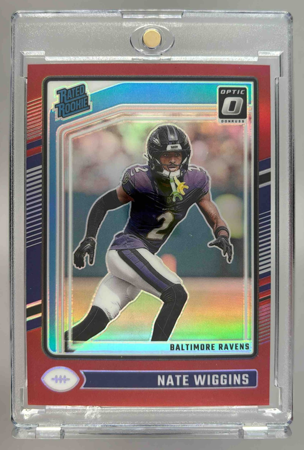 Card image for 2024 Panini Donruss Optic Nate Wiggins Red /125 #281 Rated Rookie Ravens