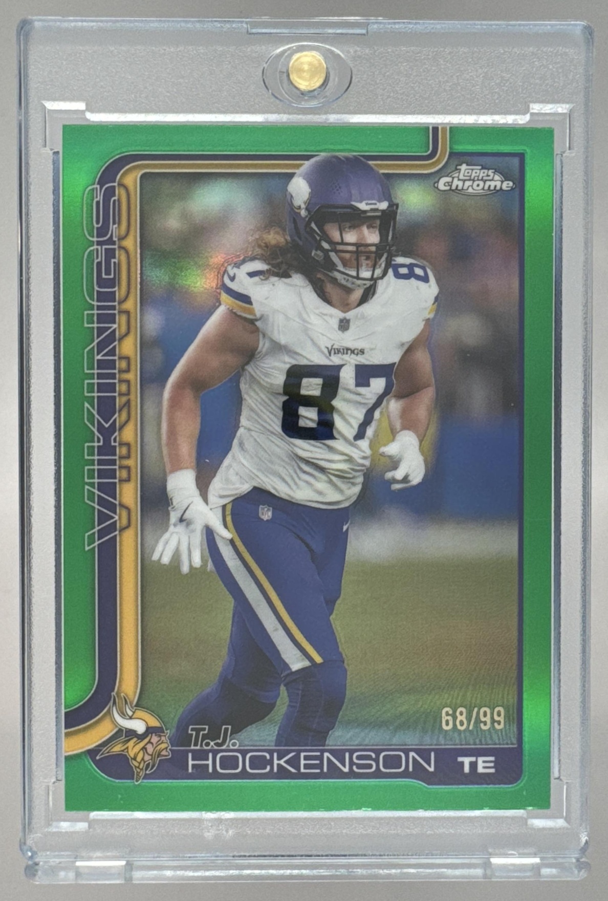 Card image for 2025 Topps Chrome T.J. Hockenson Green Refractor /99 #200 Vikings