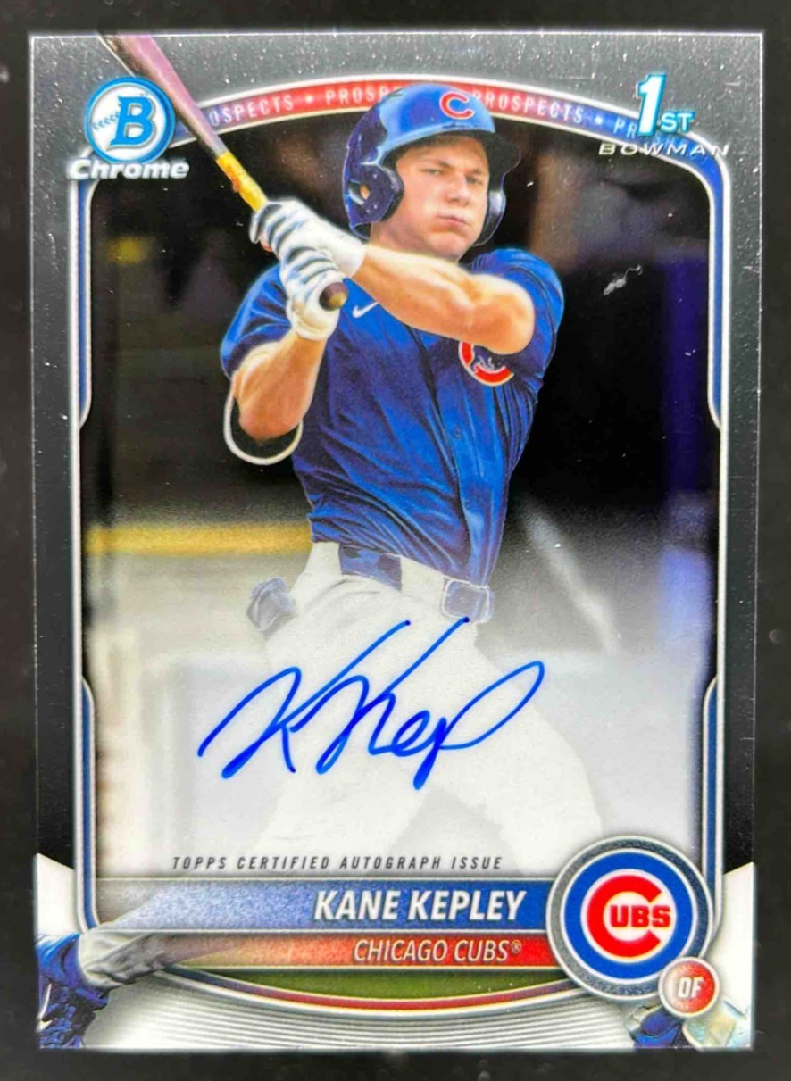 Card image for Kane Kepley 2025 Bowman Baseball Draft Chrome Auto 1st Prospect Chicago Cubs