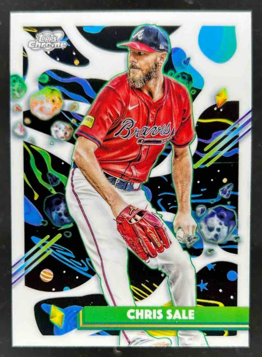 Card image for Chris Sale 2025 Topps Baseball Cosmic Chrome White Hole Refractor Atlanta Braves