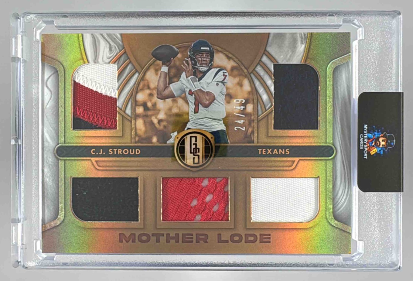 Card image for 2024 Panini Gold Standard C.J. Stroud Heart of Threads White /49 #HOGT-CSD MEM Texans