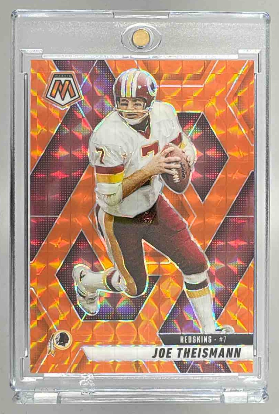 Card image for 2025 Panini Mosaic Joe Theismann Orange Prizm /199 #105 Redskins