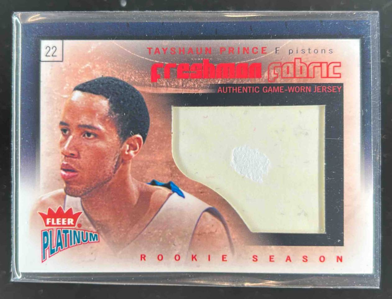 Card image for 02-03 PLATINUM TAYSHAUN PRINCE FRESHMAN FABRIC #FF-TP RC FLEER BANKRUPTCY PROOF