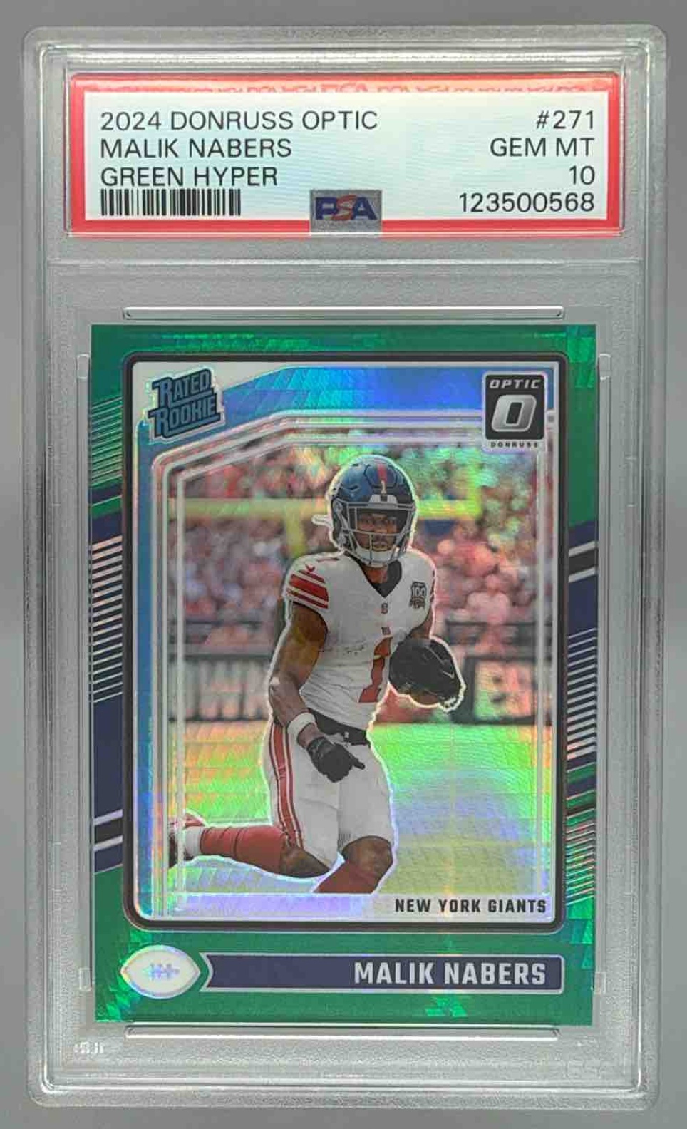 Card image for 2024 Panini Donruss Optic Malik Nabers Green Hyper #271 Rated Rookie Giants