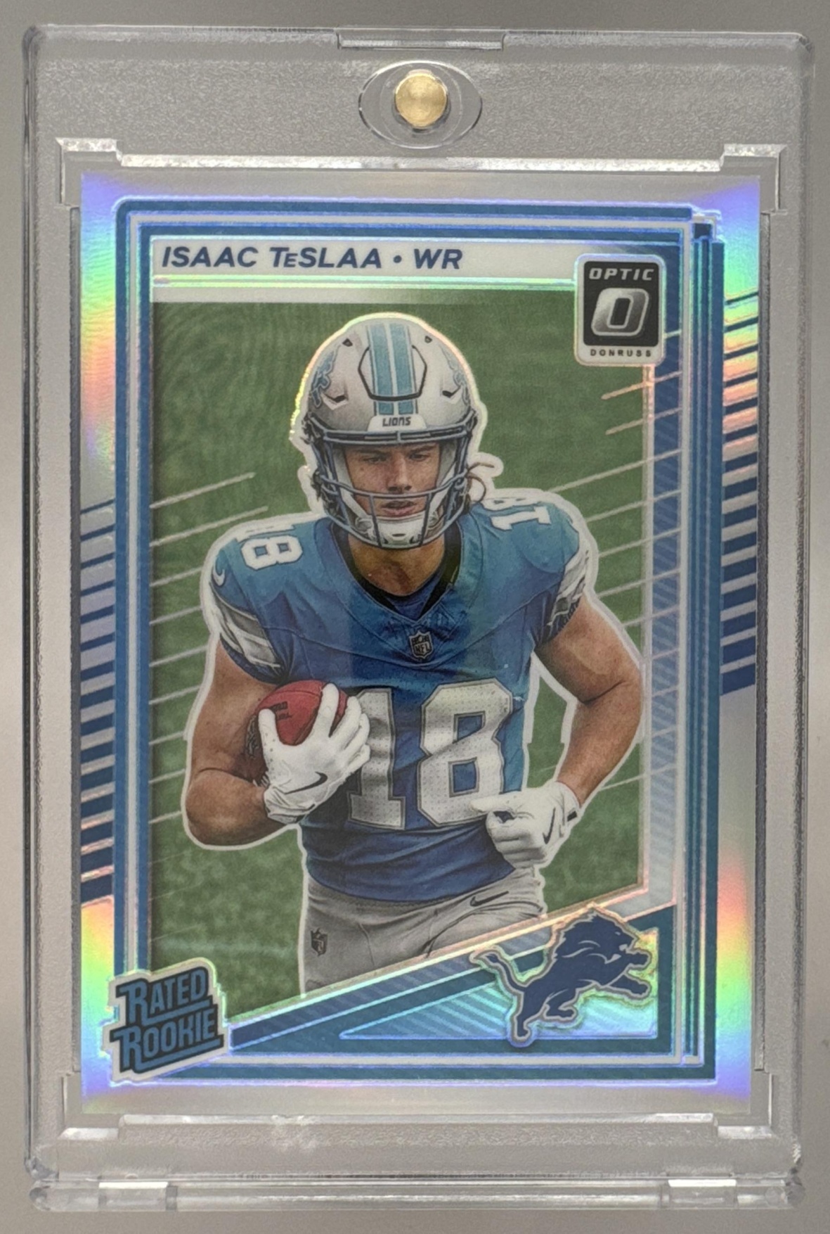 Card image for 2025 Panini Football Donruss Optic Isaac TeSlaa Rated Rookie #219 Detroit Lions