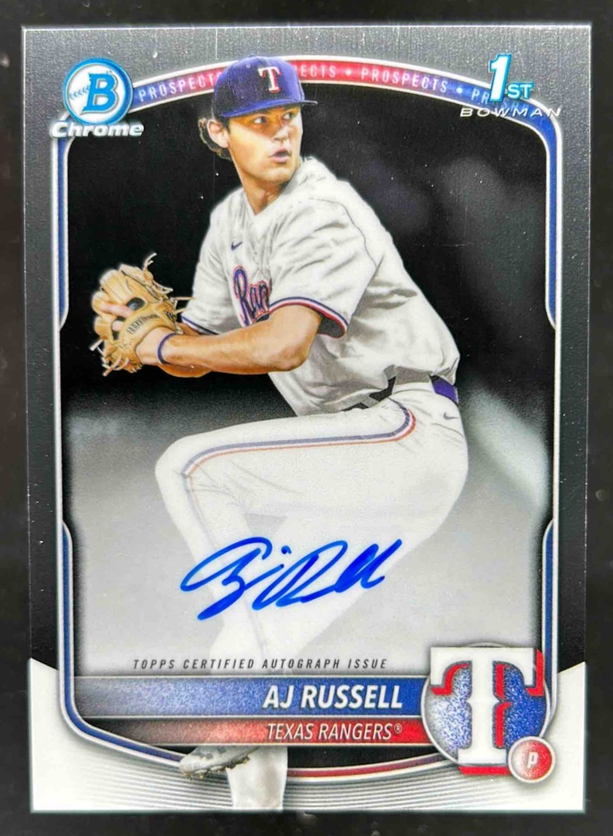 Card image for AJ Russell 2025 Bowman Baseball Draft Chrome Auto 1st Prospect Texas Rangers