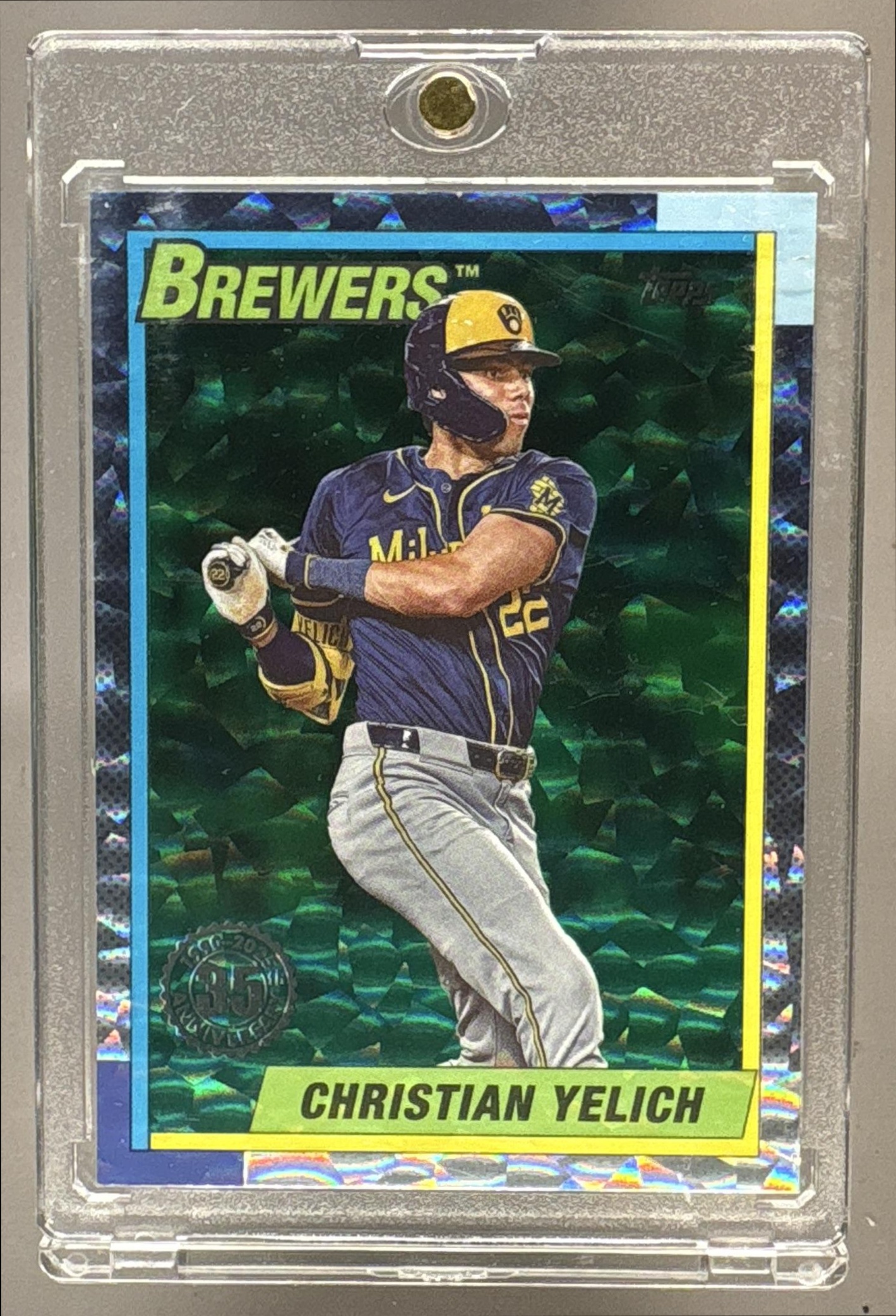 2025 TOPPS YELICH #T90-17 35TH ANNIVERSARY SER 1 GREEN CRACKLE FOILBOARD /99