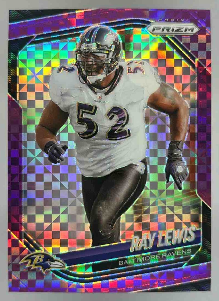 Card image for 2025 Panini Football Prizm Ray Lewis Purple Power /49 #42 Baltimore Ravens
