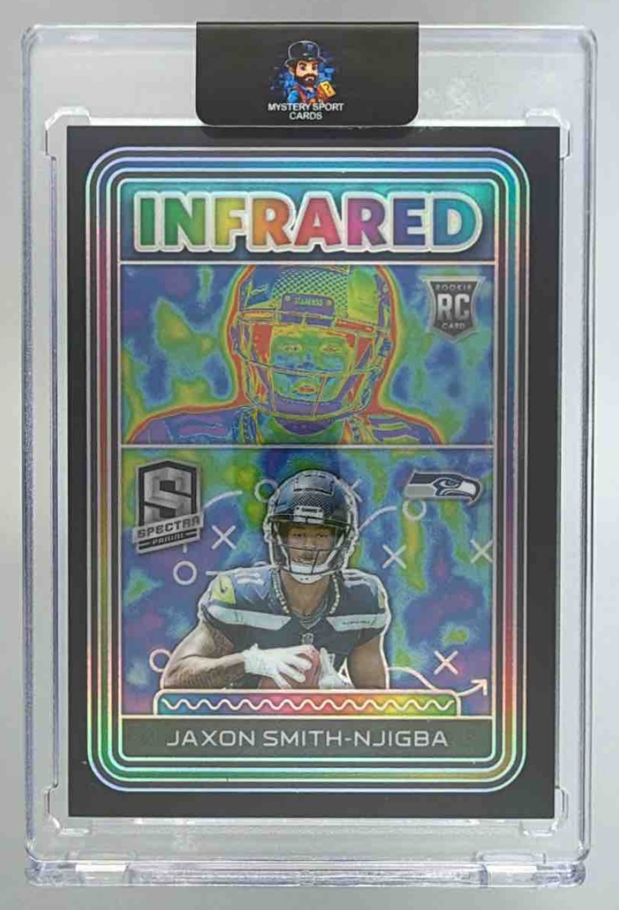 Card image for 2023 Panini Spectra Jaxon Smith-Njigba Infrared /99 #I-JSN RC Seahawks
