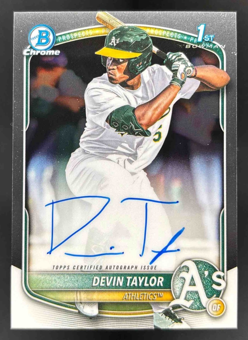 Card image for 2025 Bowman Draft Devin Taylor Chrome Prospect Auto #CPA-DT Athletics