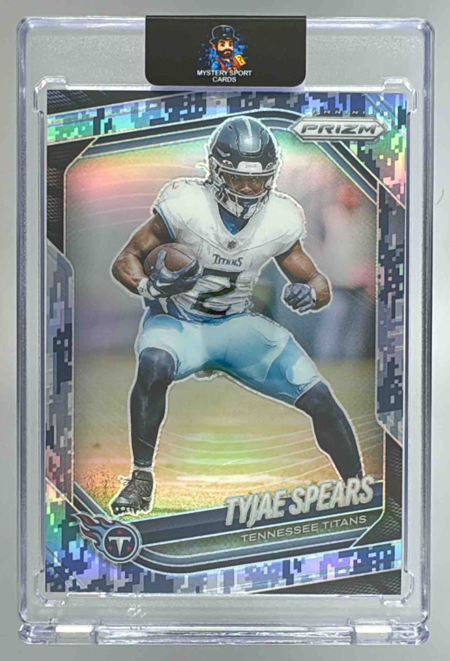 Card image for 2025 Panini Football Prizm Tyjae Spears Navy Camo /25 #270 Tennessee Titans