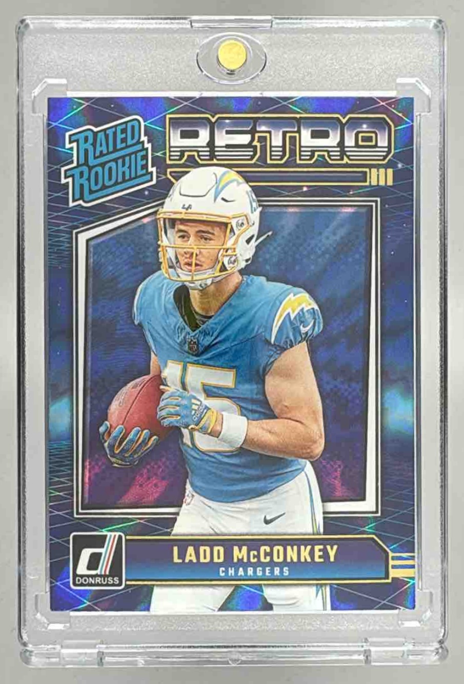 Card image for 2024 Panini Donruss Ladd McConkey Retro Rated Rookie #5 Chargers