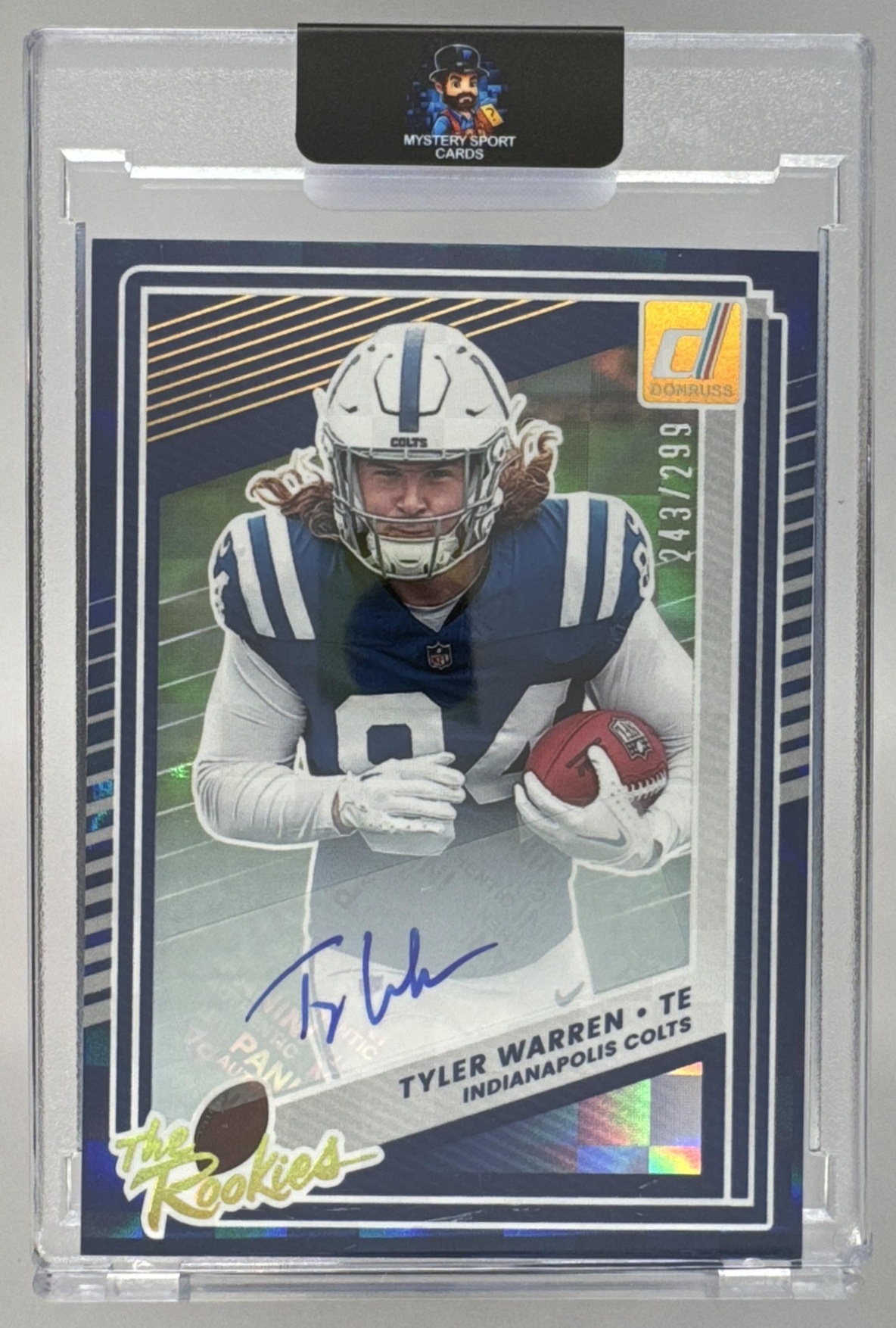 Card image for 2025 Panini Football Donruss Tyler Warren The Rookies Auto /299 #9 RC