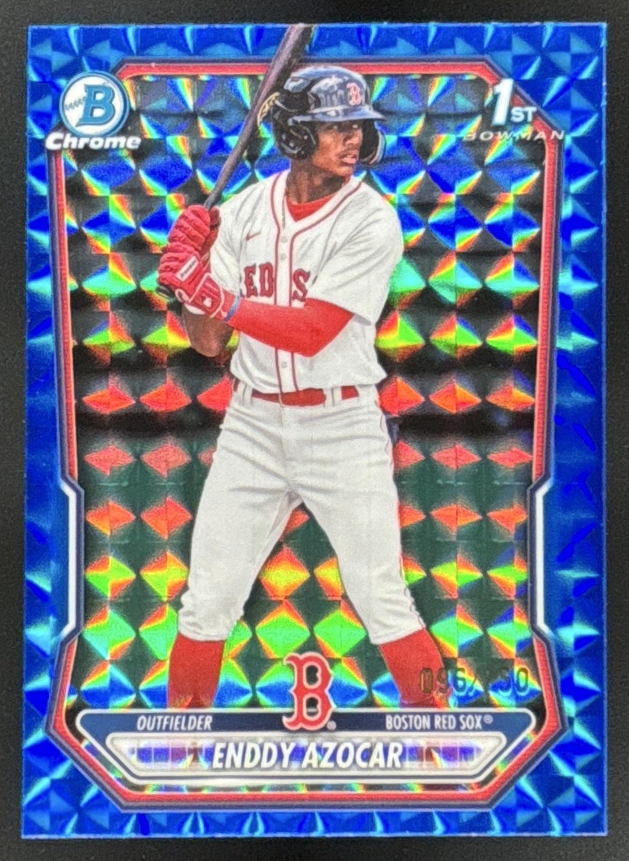 Card image for 2026 Bowman Enddy Azocar Chrome Blue Geometric Refractor /150 1st Prospect