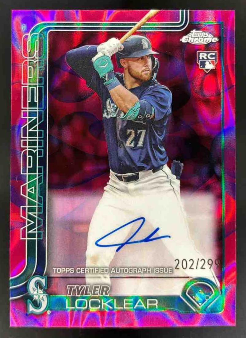 Card image for 2025 Topps Chrome Update Tyler Locklear Lava Lamp Auto Magenta/Purple /299 RC