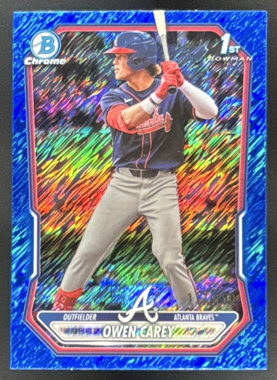 Card image for 2026 Bowman Owen Carey Chrome Blue Shimmer Refractor /150 1st Prospect