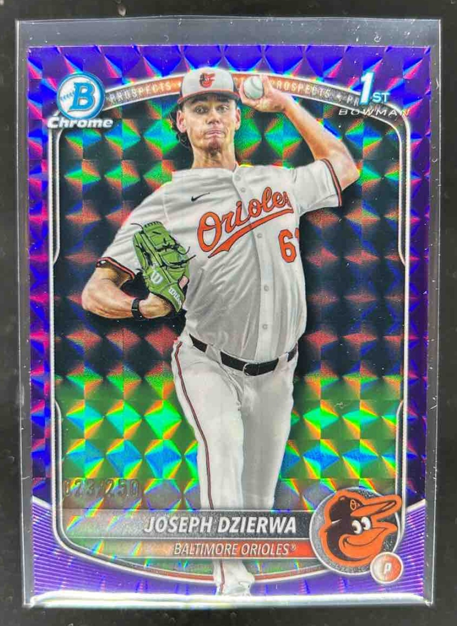 Card image for Joseph Dzierwa 2025 Bowman Draft Chrome Purple Geometric Refractor /250
