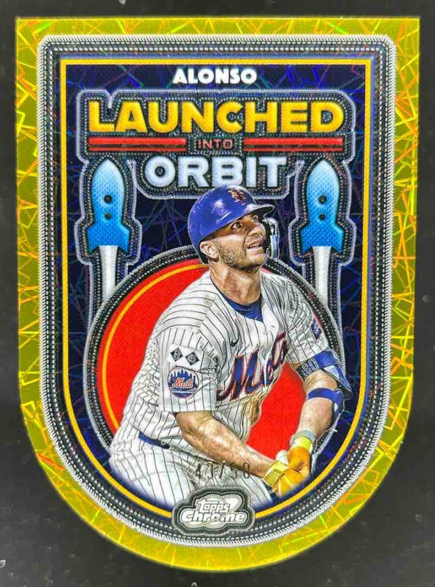 Card image for Pete Alonso 2025 Topps Cosmic Chrome Launched Into Orbit Gold Interstellar Refractor /50