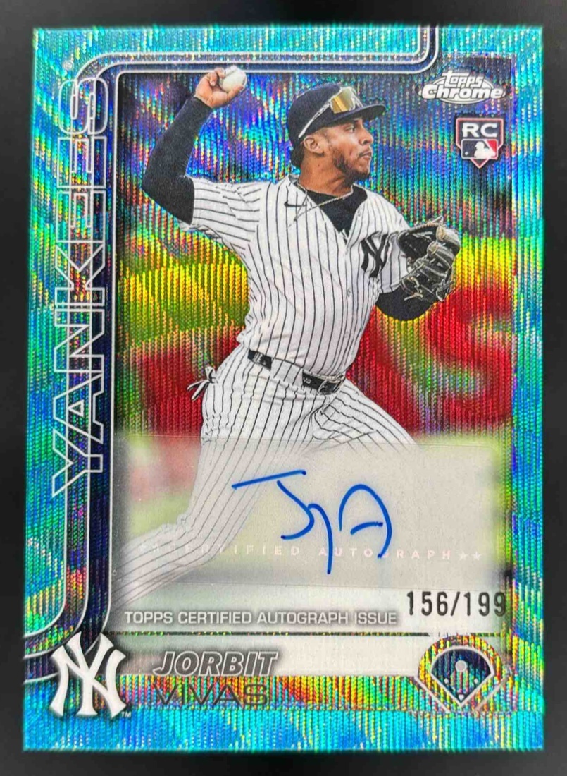 Card image for 2025 Topps Chrome Update Jorbit Vivas Auto Aqua Wave Refractor /199 RC