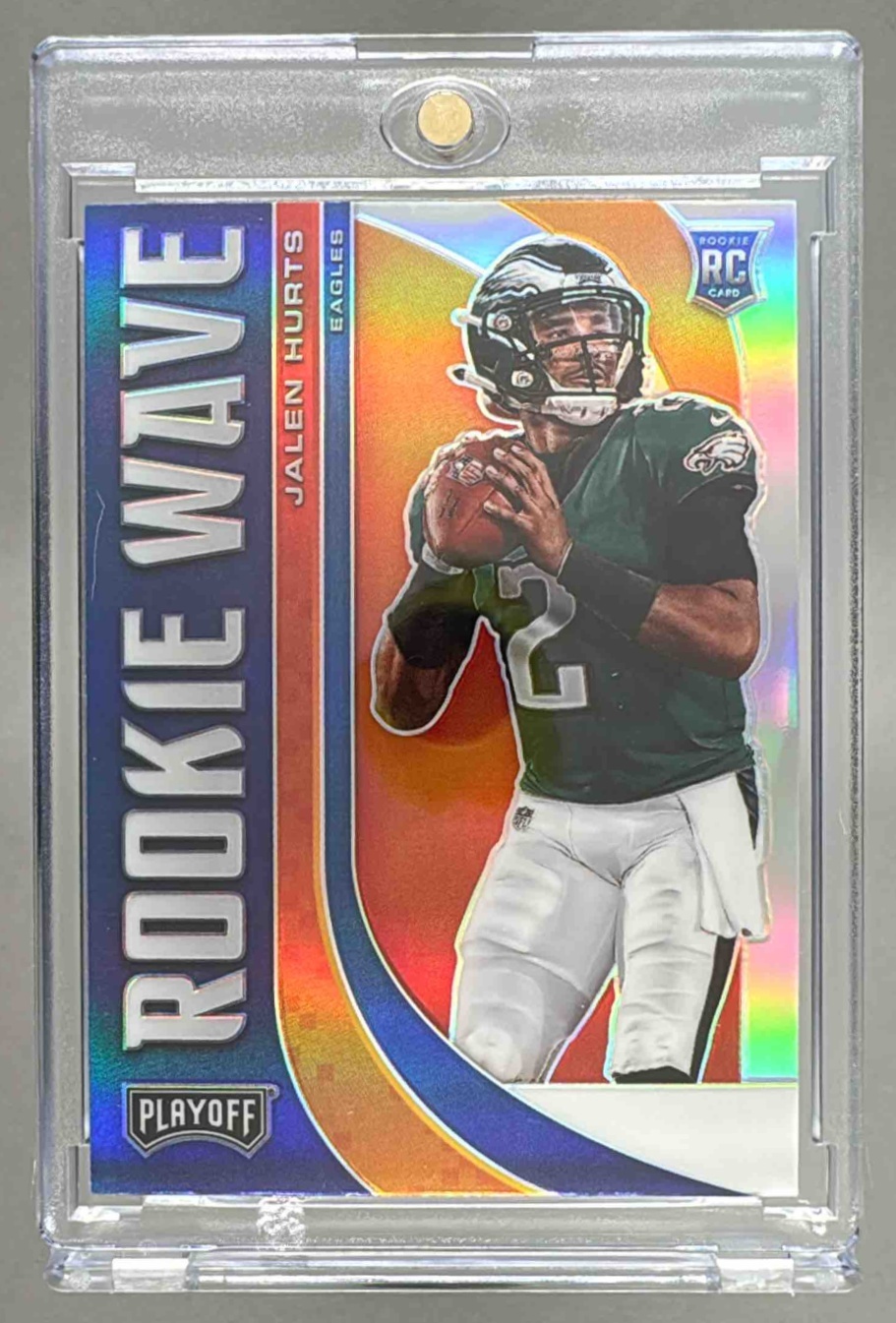 Card image for 2020 Panini Playoff Jalen Hurts Rookie Wave Silver #RW-22 RC Eagles