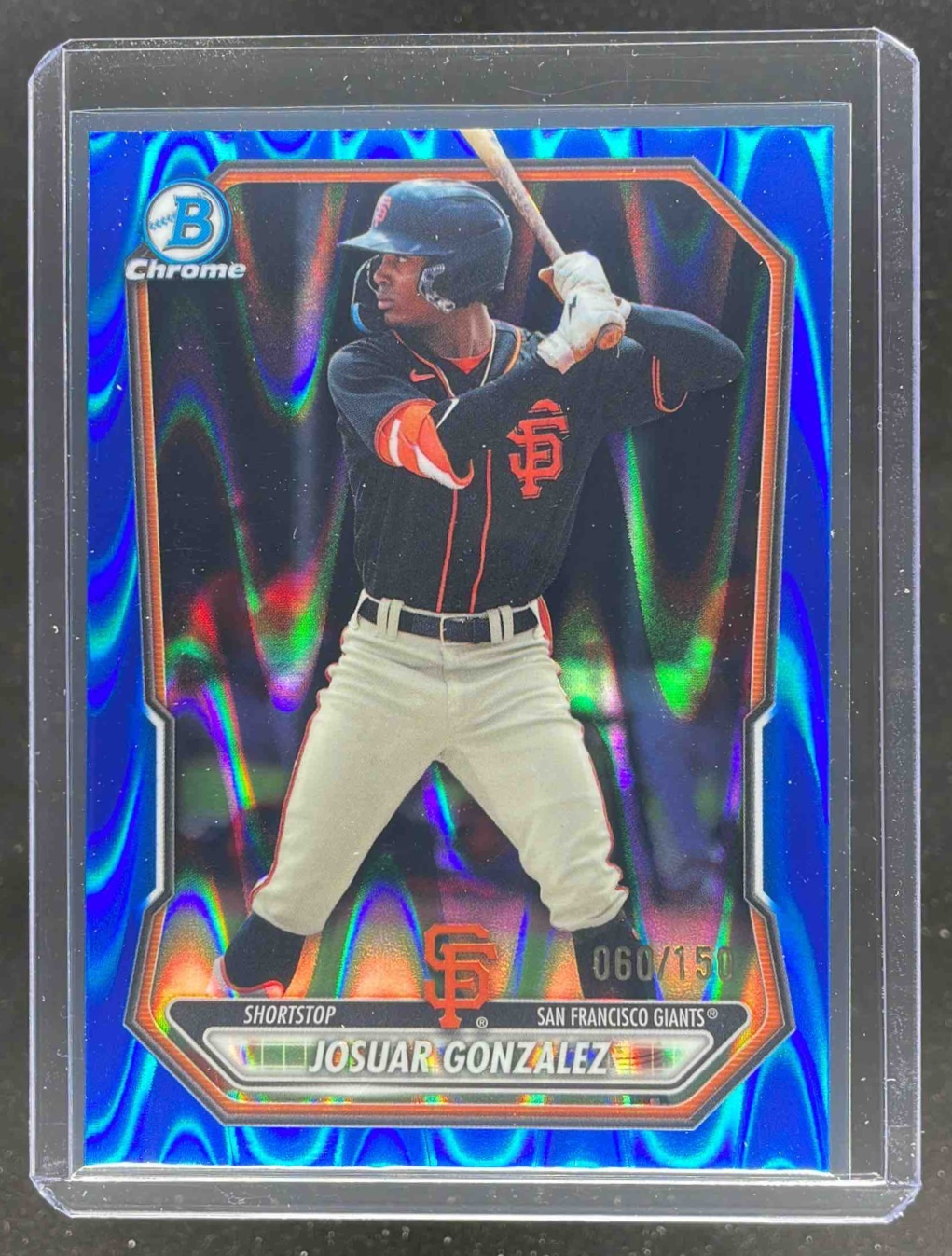 Card image for 2026 Bowman Josuar Gonzalez Chrome Prospects Blue RayWave Refractor /150 #BCP-56