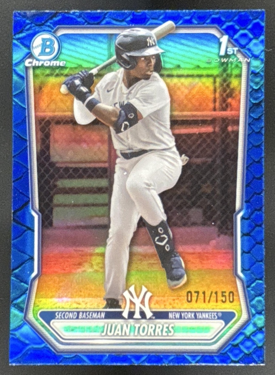 Card image for 2026 Bowman Juan Torres Chrome Reptilian Blue Refractor /150 1st Prospect