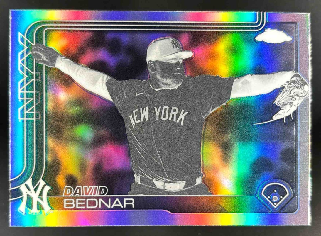 Card image for 2025 Topps Chrome Update David Bednar Negative Refractor #USC182 Yankees