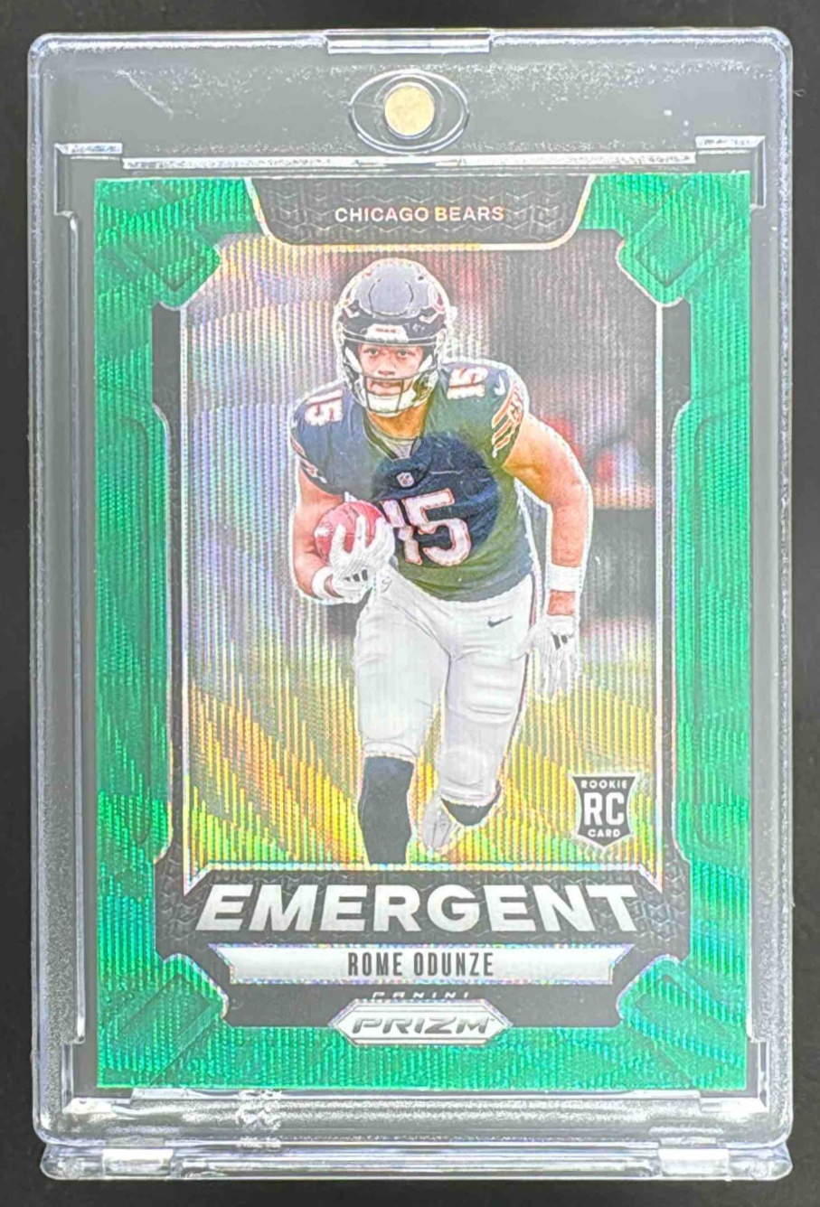 Card image for 2024 Panini Football Prizm Rome Odunze Emergent Green Wave #11 RC Chicago Bears