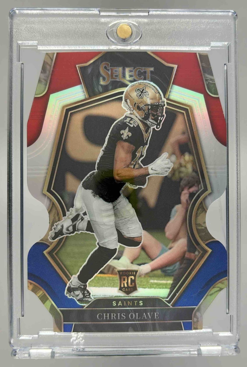 Card image for 2022 Panini Select Chris Olave Red and Blue Prizm Die Cut #170 RC Premier Saints