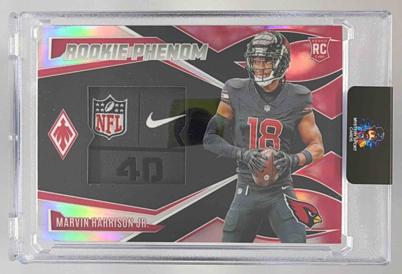 Card image for 2024 Panini Phoenix Marvin Harrison Jr. Rookie Phenom Jersey Nike Laundry Tag /2 #RPJ-MHJ MEM RC Cardinals
