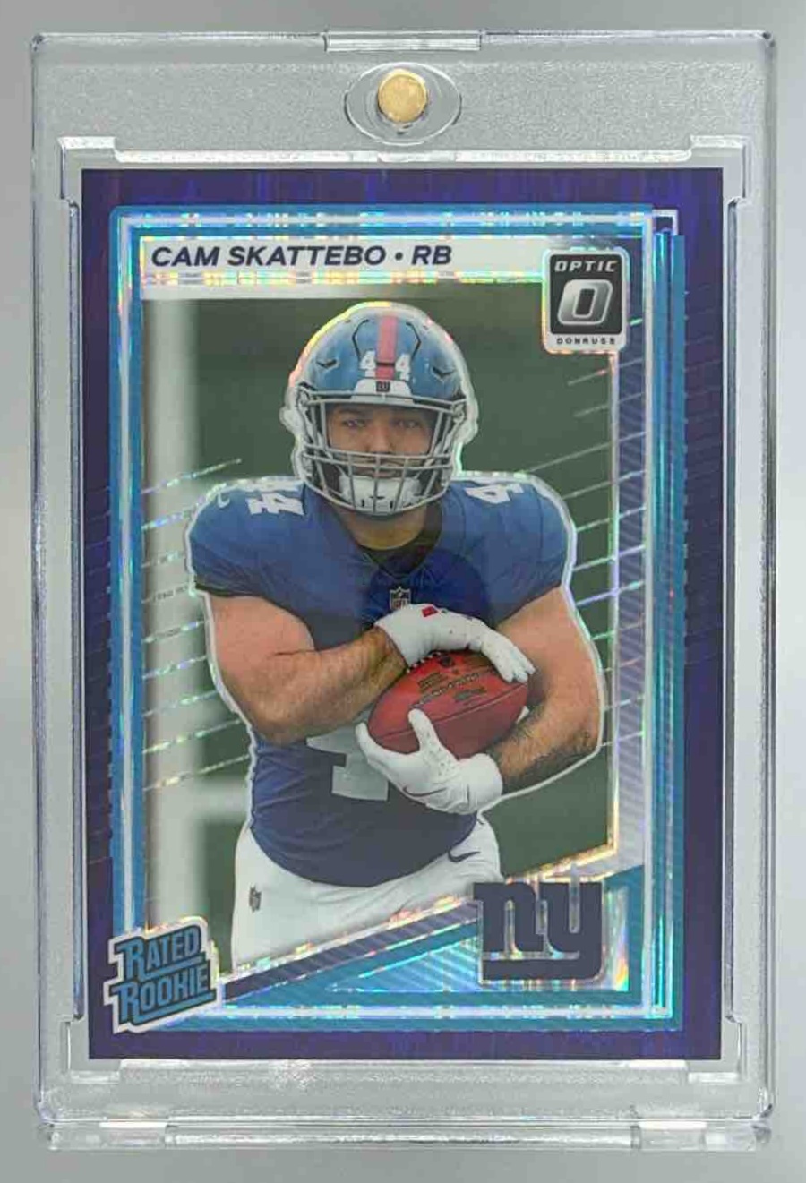 Card image for 2025 Panini Donruss Optic Cam Skattebo Rated Rookie Holo Prizm #228 Giants