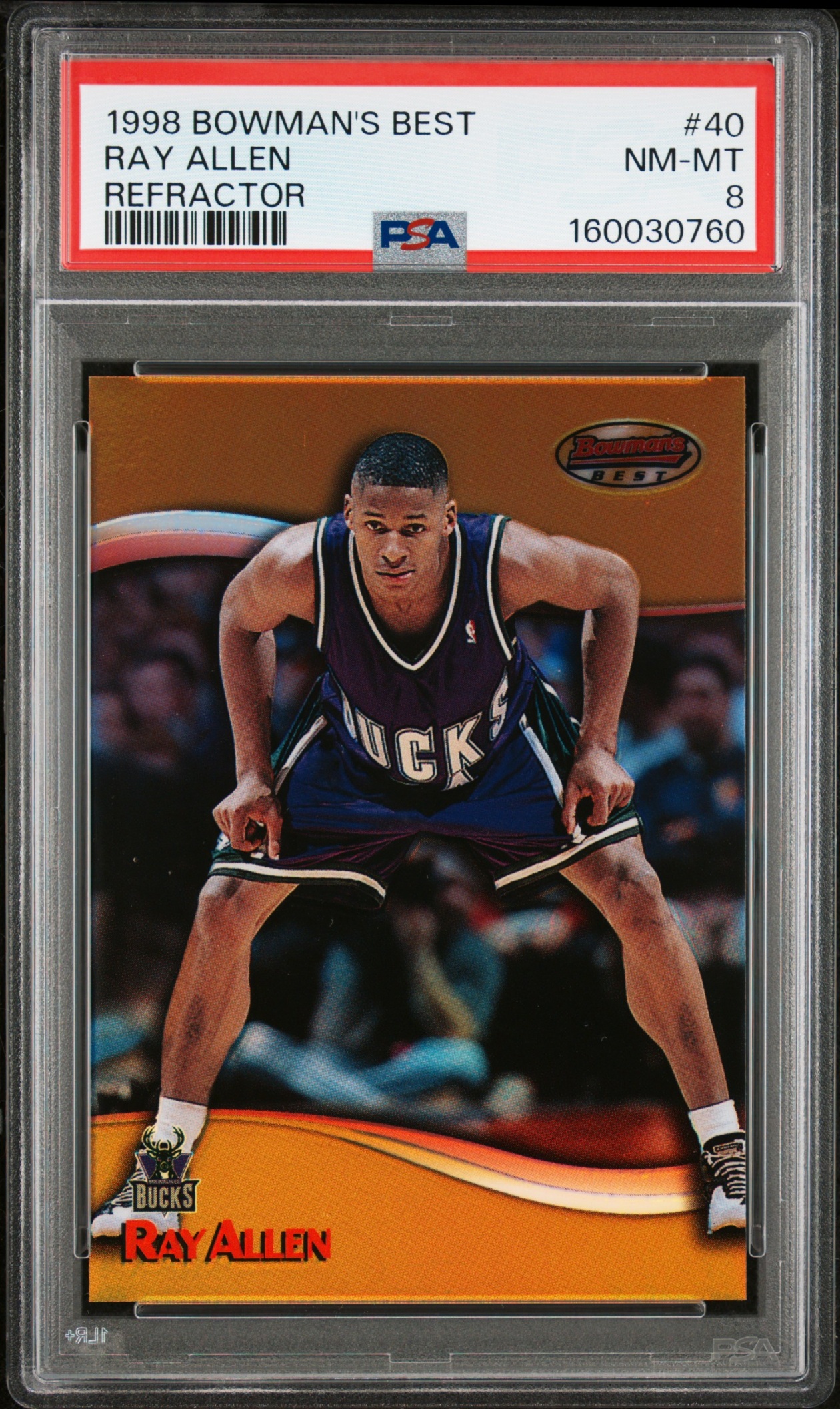 1998 Bowman's Best Ray Allen Refractor /400 #40 Bucks PSA 8