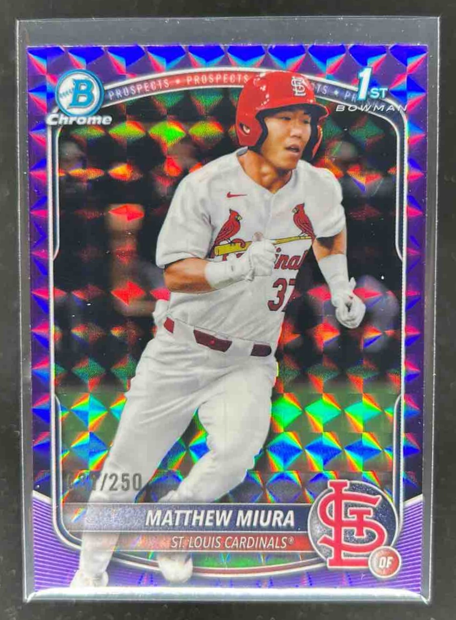 Card image for Matthew Miura 2025 Bowman Draft Chrome Purple Geometric Refractor /250