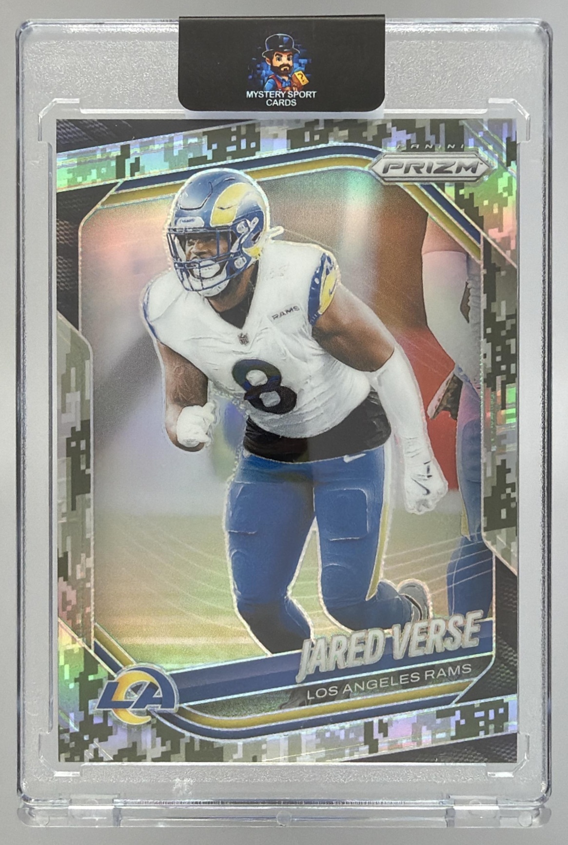 Card image for 2025 Panini Football Prizm Jared Verse Forest Camo /15 #30 Los Angeles Rams